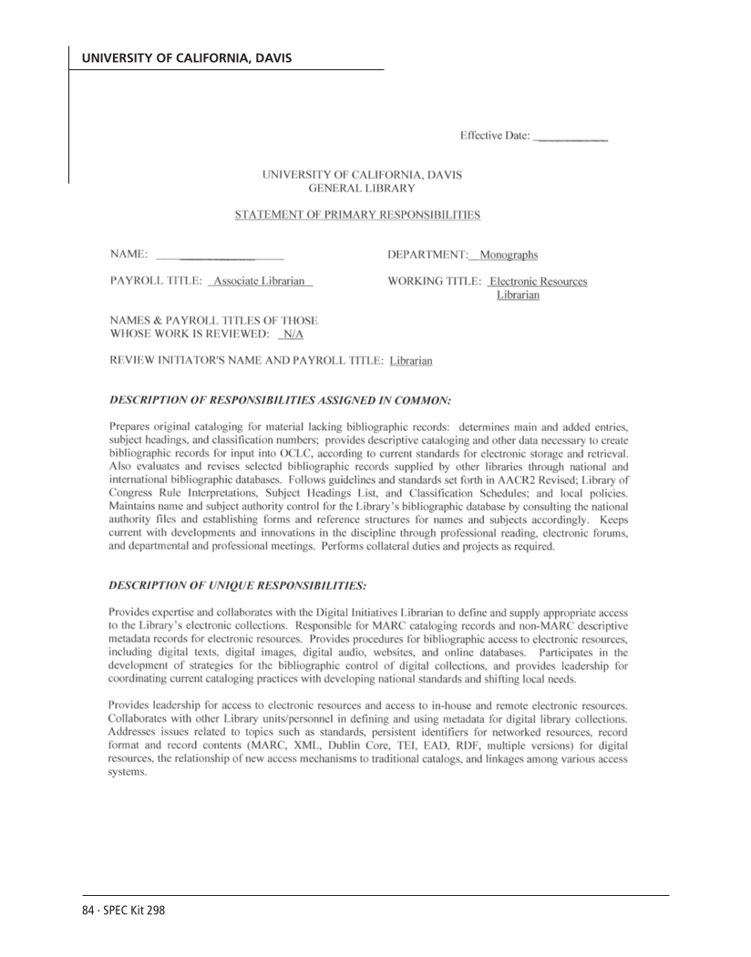 SPEC Kit 298: Metadata (July 2007) page 84