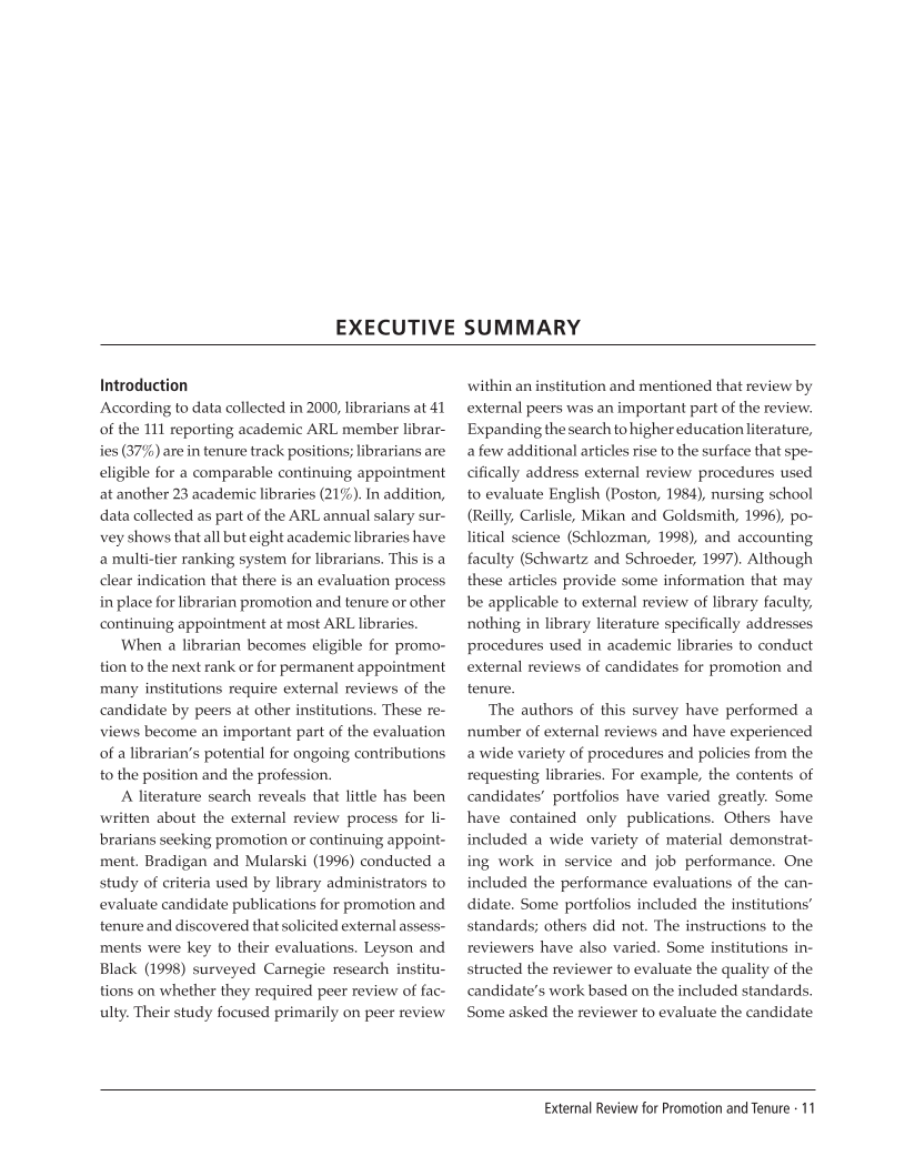 SPEC Kit 293: External Review for Promotion and Tenure (August 2006) page 11
