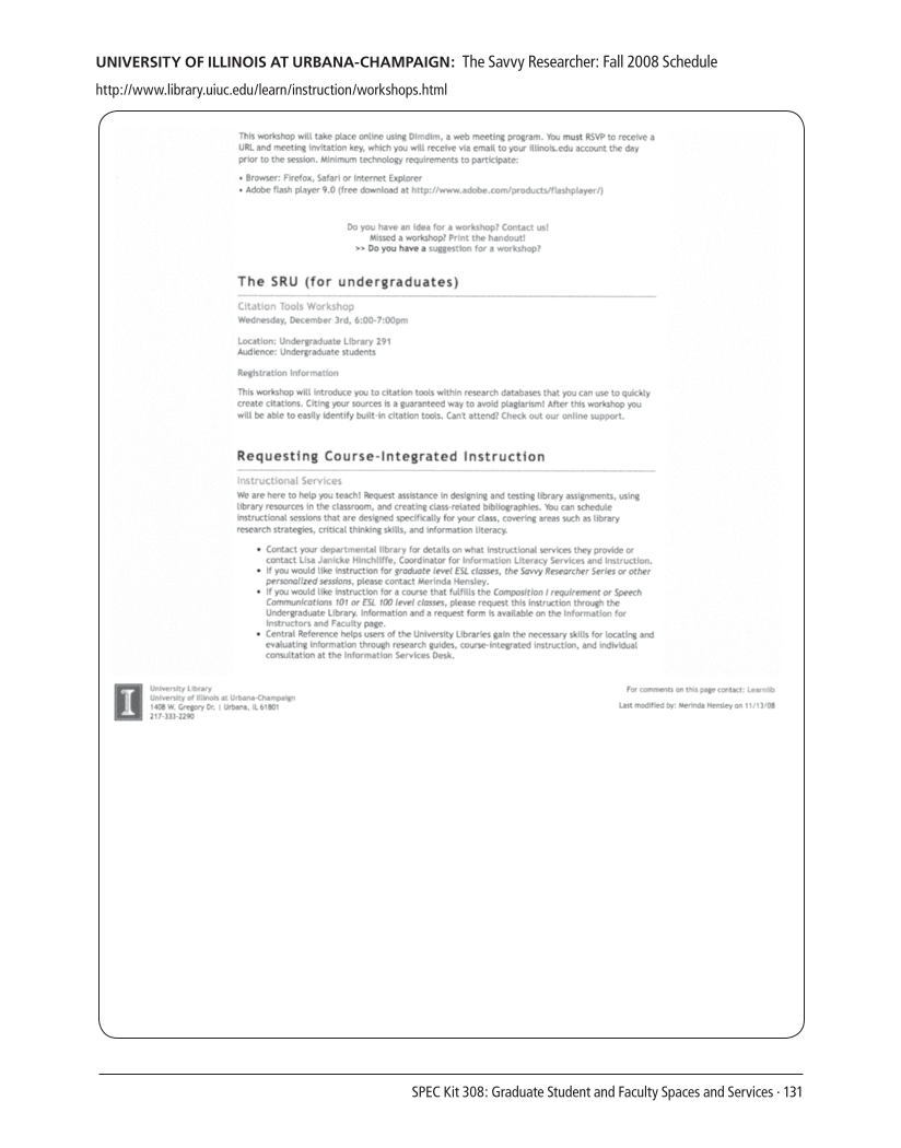 SPEC Kit 308: Graduate Student and Faculty Spaces and Services (November 2008) page 131