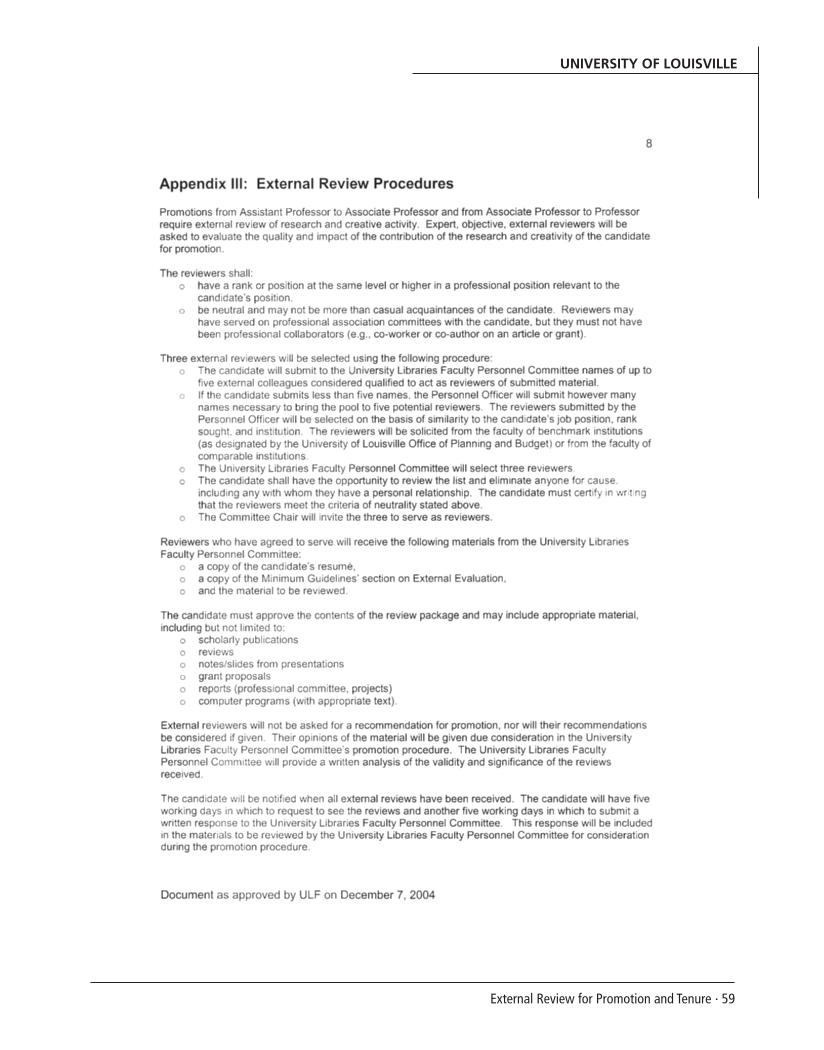 SPEC Kit 293: External Review for Promotion and Tenure (August 2006) page 59