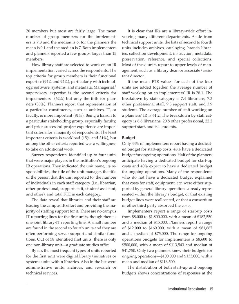 SPEC Kit 292: Institutional Repositories (July 2006) page 15