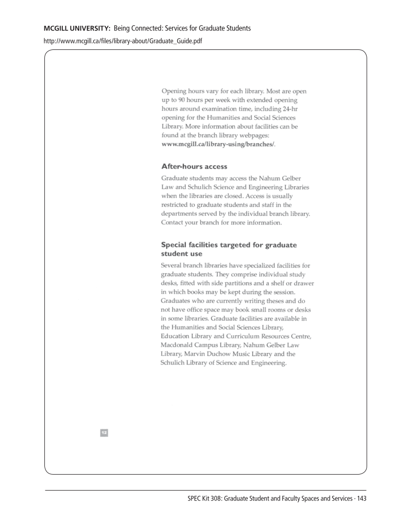 SPEC Kit 308: Graduate Student and Faculty Spaces and Services (November 2008) page 143