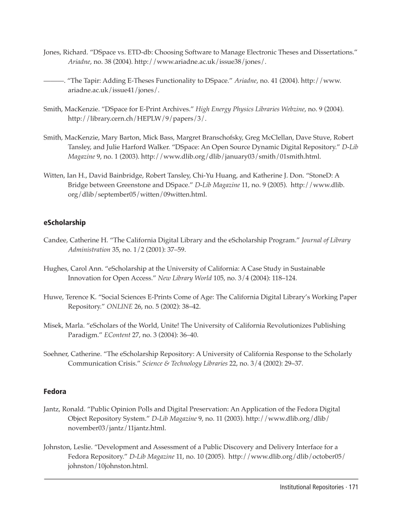 SPEC Kit 292: Institutional Repositories (July 2006) page 171