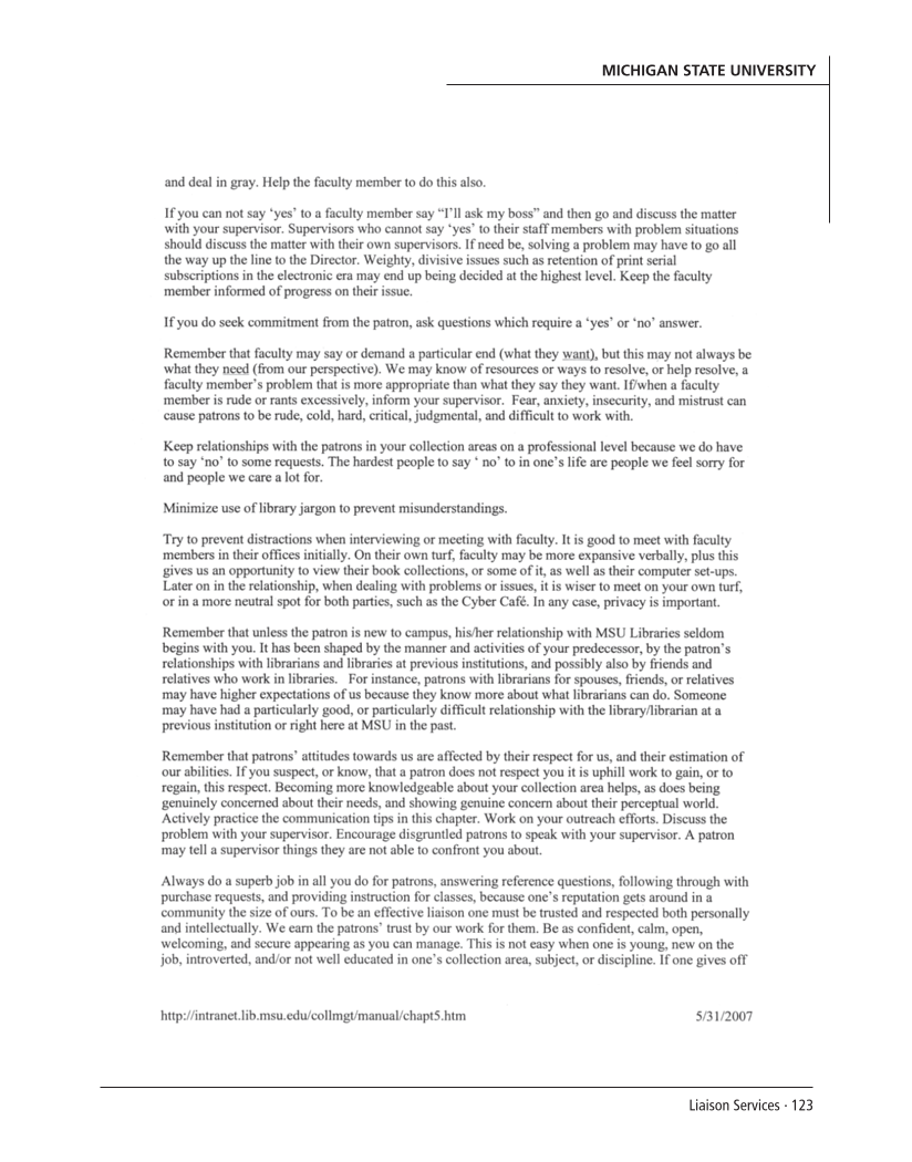 SPEC Kit 301: Liaison Services (October 2007) page 123