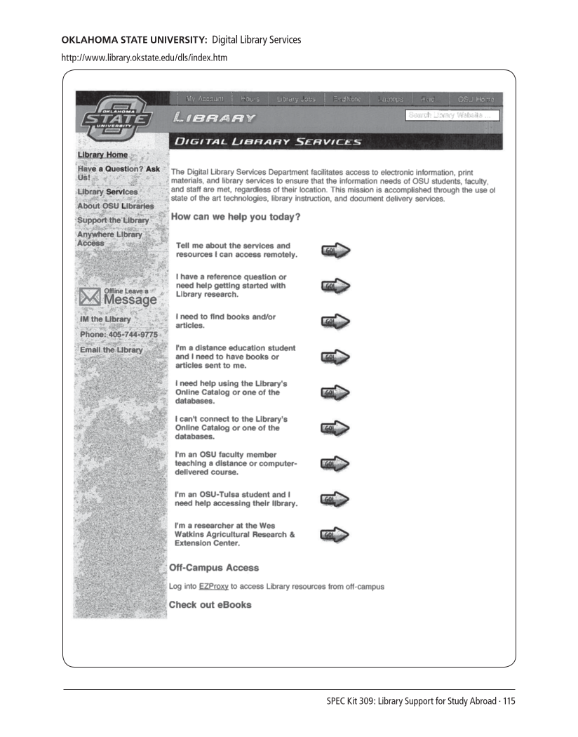 SPEC Kit 309: Library Support for Study Abroad (December 2008) page 115