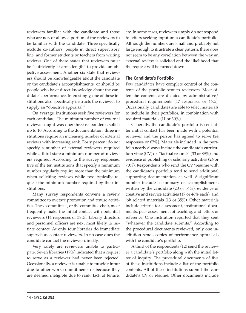 SPEC Kit 293: External Review for Promotion and Tenure (August 2006) page 14