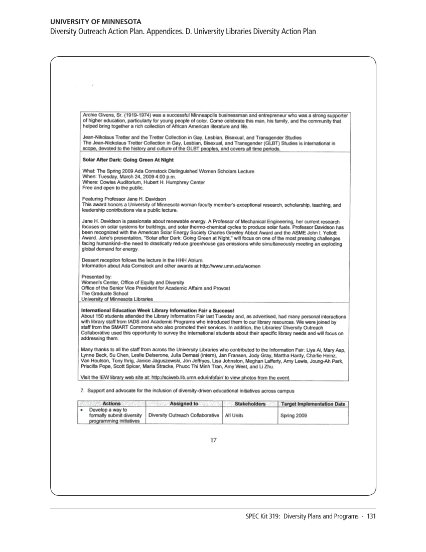 SPEC Kit 319: Diversity Plans and Programs (October 2010) page 131