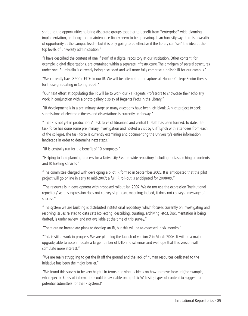 SPEC Kit 292: Institutional Repositories (July 2006) page 89