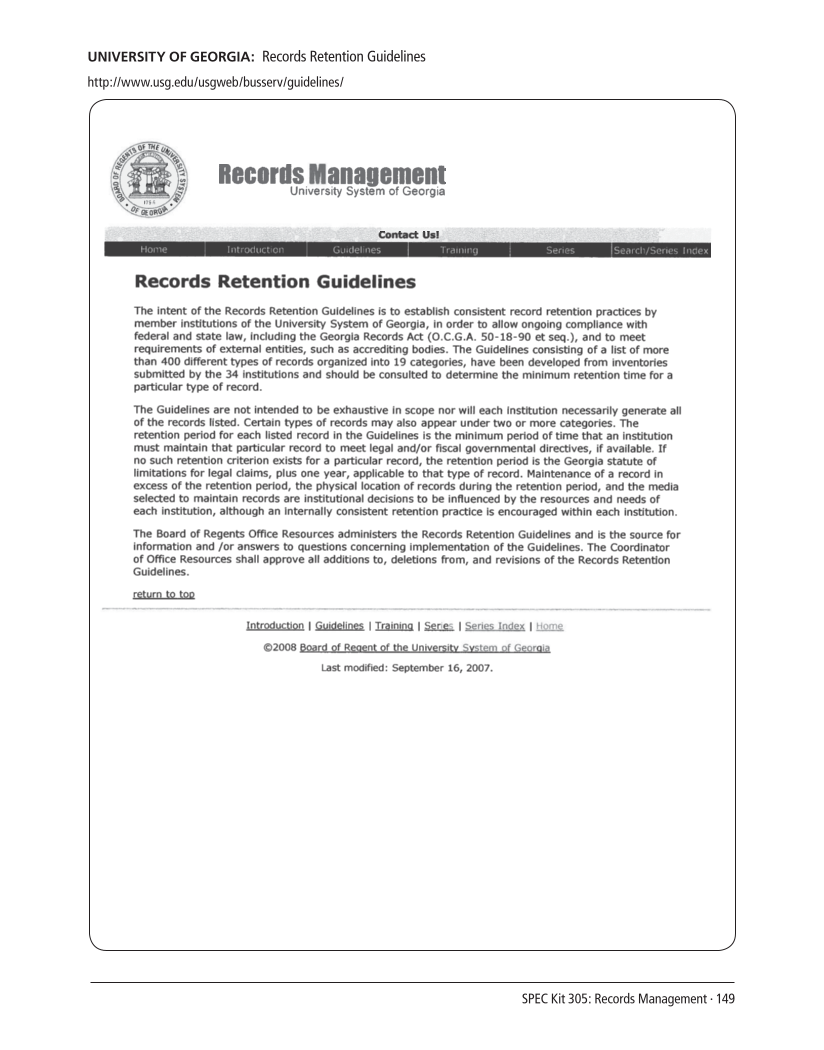SPEC Kit 305: Records Management (August 2008) page 149