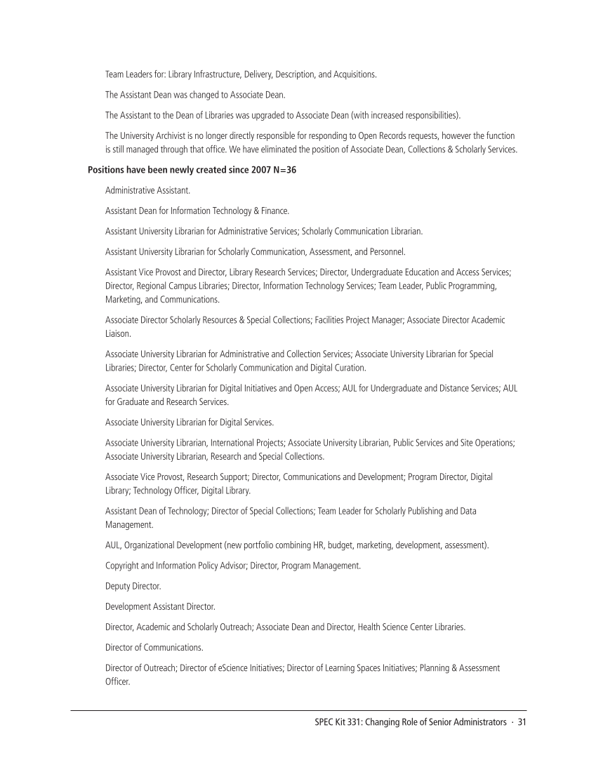 SPEC Kit 331: Changing Role of Senior Administrators (October 2012) page 31