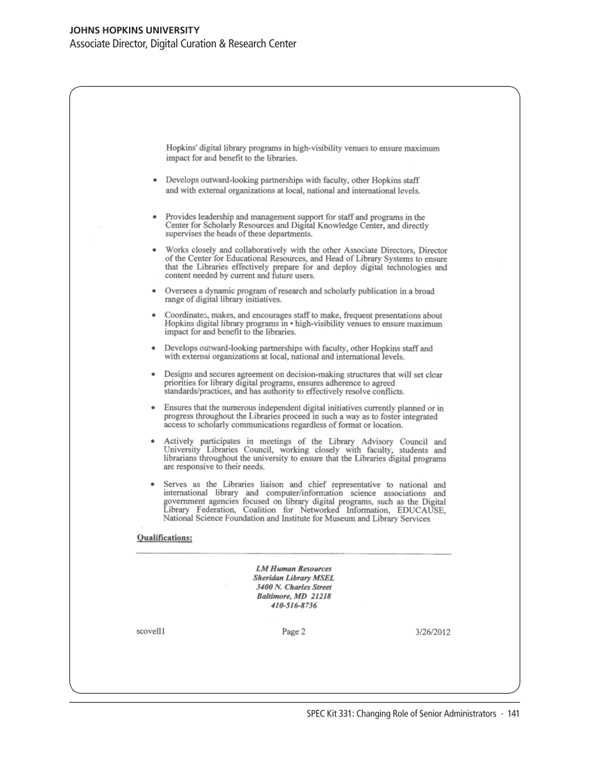 SPEC Kit 331: Changing Role of Senior Administrators (October 2012) page 141