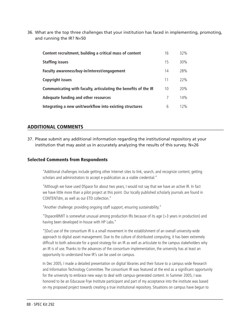 SPEC Kit 292: Institutional Repositories (July 2006) page 88