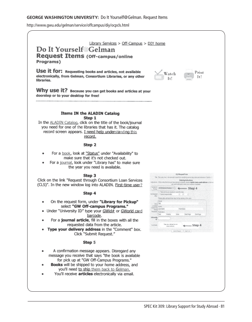 SPEC Kit 309: Library Support for Study Abroad (December 2008) page 81