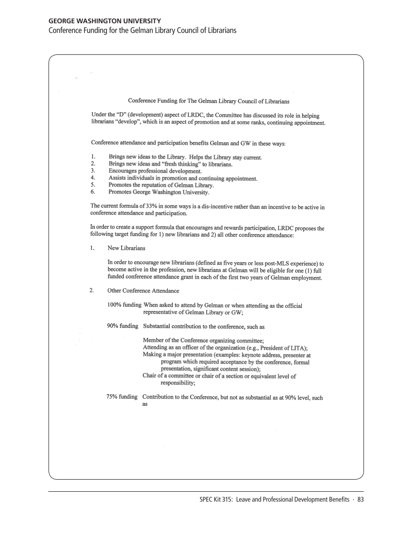 SPEC Kit 315: Leave and Professional Development Benefits (December 2009) page 83