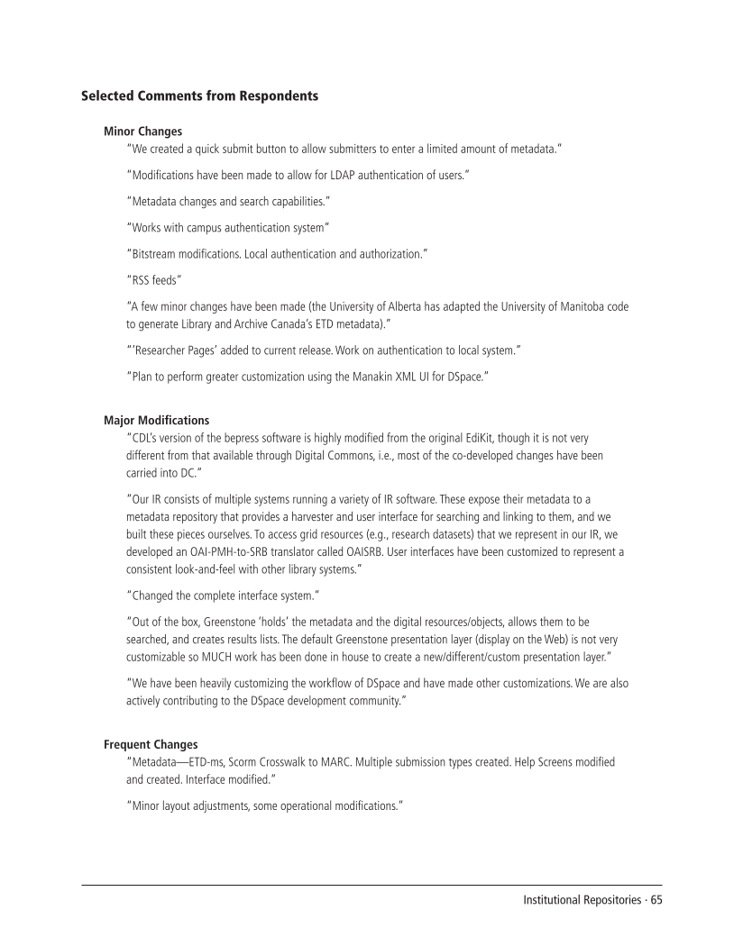 SPEC Kit 292: Institutional Repositories (July 2006) page 65