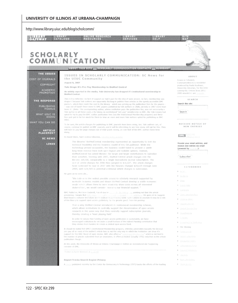 SPEC Kit 299: Scholarly Communication Education Initiatives (August 2007) page 122