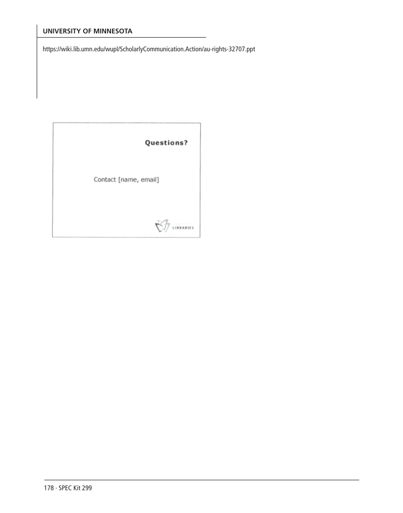 SPEC Kit 299: Scholarly Communication Education Initiatives (August 2007) page 178