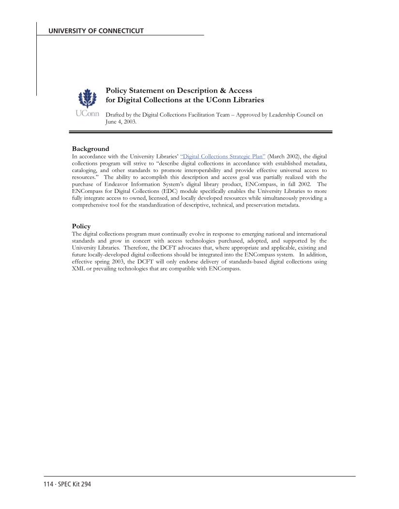 SPEC Kit 294: Managing Digitization Activities (September 2006) page 114