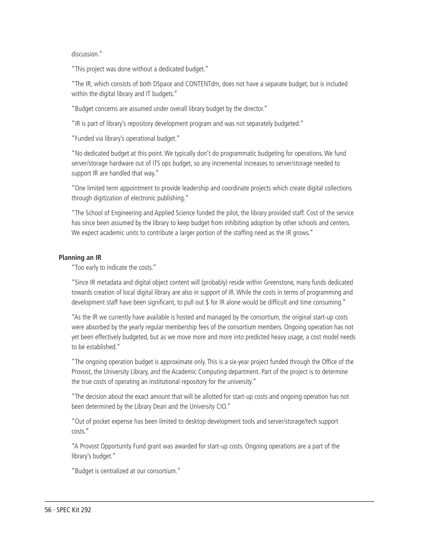 SPEC Kit 292: Institutional Repositories (July 2006) page 56