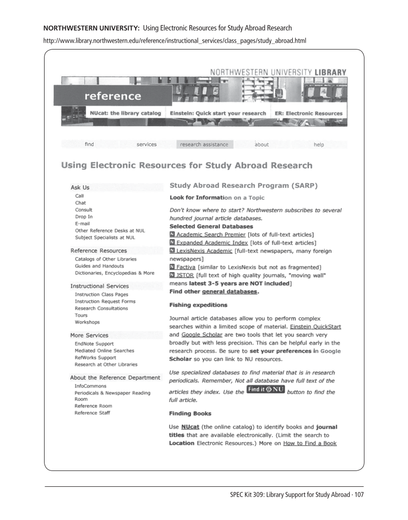 SPEC Kit 309: Library Support for Study Abroad (December 2008) page 107