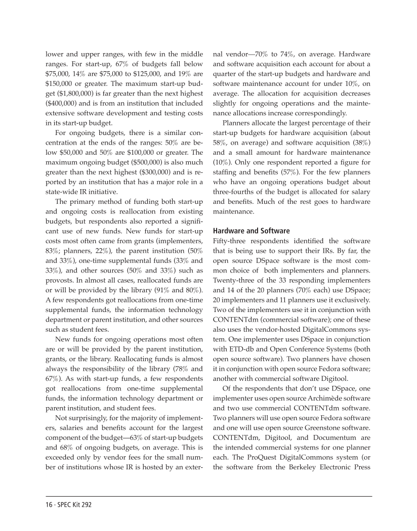 SPEC Kit 292: Institutional Repositories (July 2006) page 16