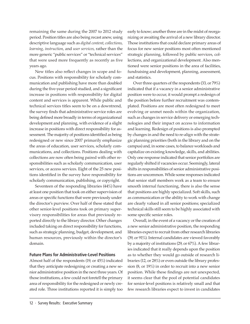 SPEC Kit 331: Changing Role of Senior Administrators (October 2012) page 12
