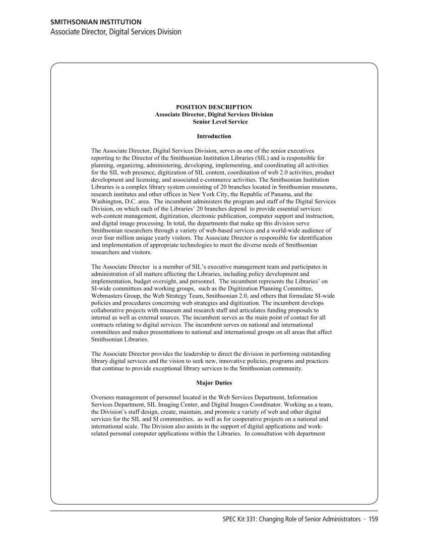 SPEC Kit 331: Changing Role of Senior Administrators (October 2012) page 159