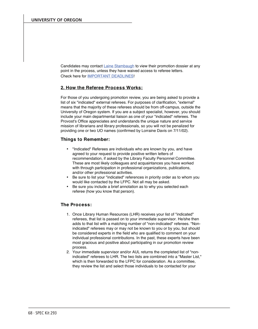 SPEC Kit 293: External Review for Promotion and Tenure (August 2006) page 68