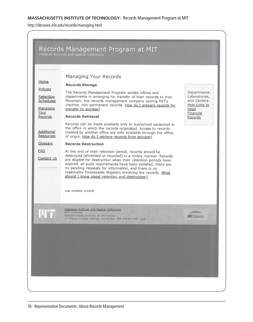 SPEC Kit 305: Records Management (August 2008) page 76