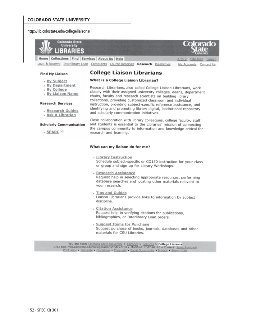 SPEC Kit 301: Liaison Services (October 2007) page 152