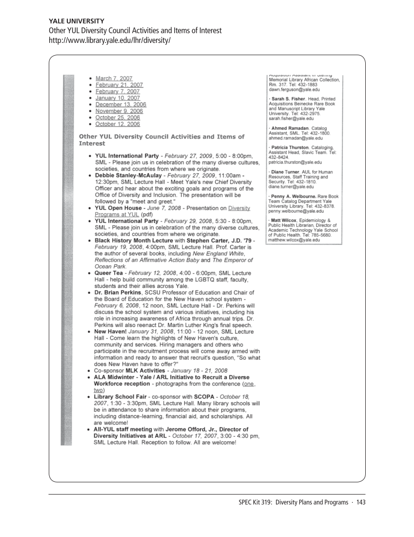 SPEC Kit 319: Diversity Plans and Programs (October 2010) page 143