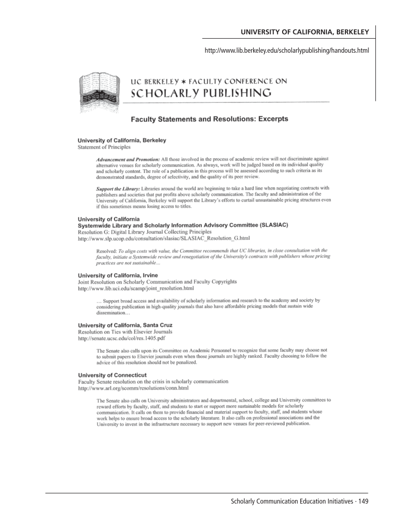 SPEC Kit 299: Scholarly Communication Education Initiatives (August 2007) page 149