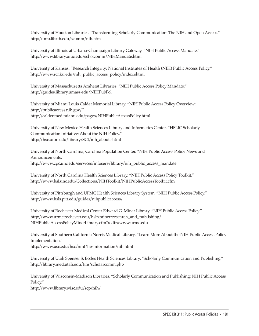 SPEC Kit 311: Public Access Policies (August 2009) page 181