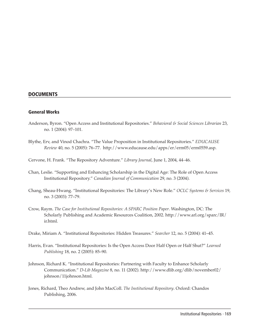 SPEC Kit 292: Institutional Repositories (July 2006) page 169