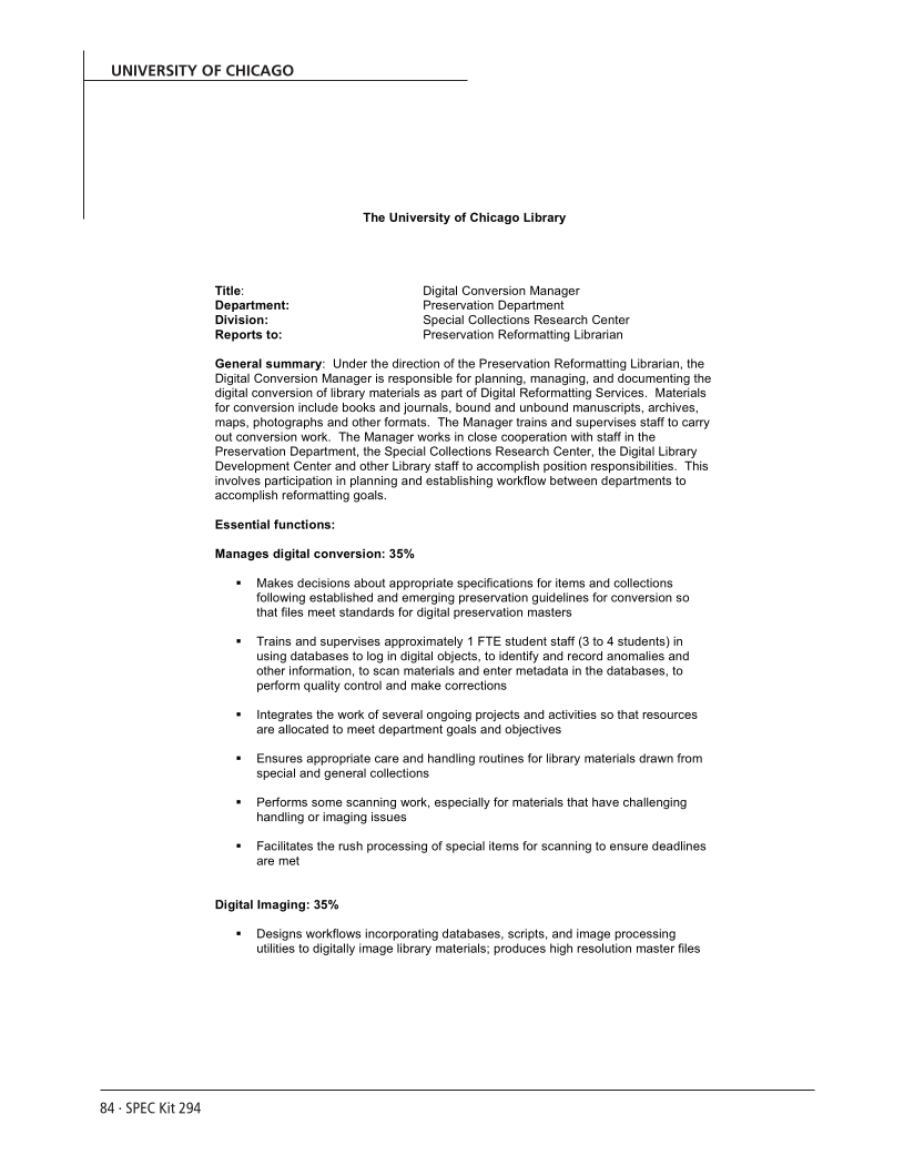 SPEC Kit 294: Managing Digitization Activities (September 2006) page 84