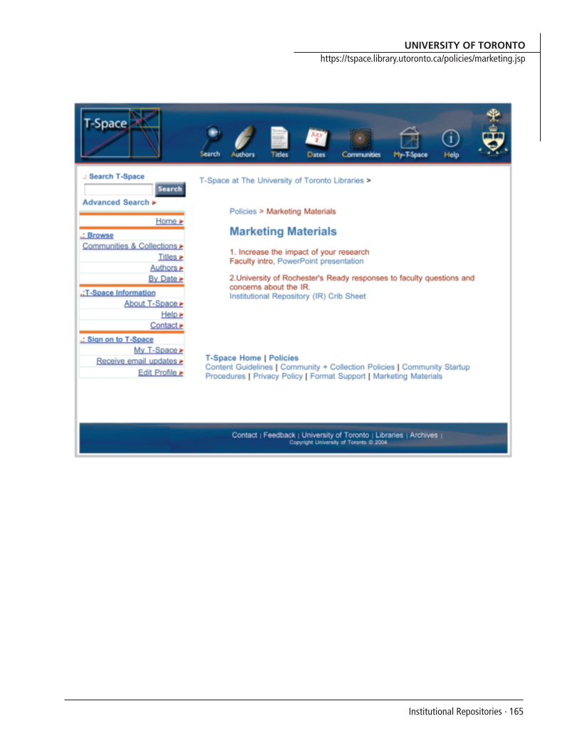 SPEC Kit 292: Institutional Repositories (July 2006) page 165
