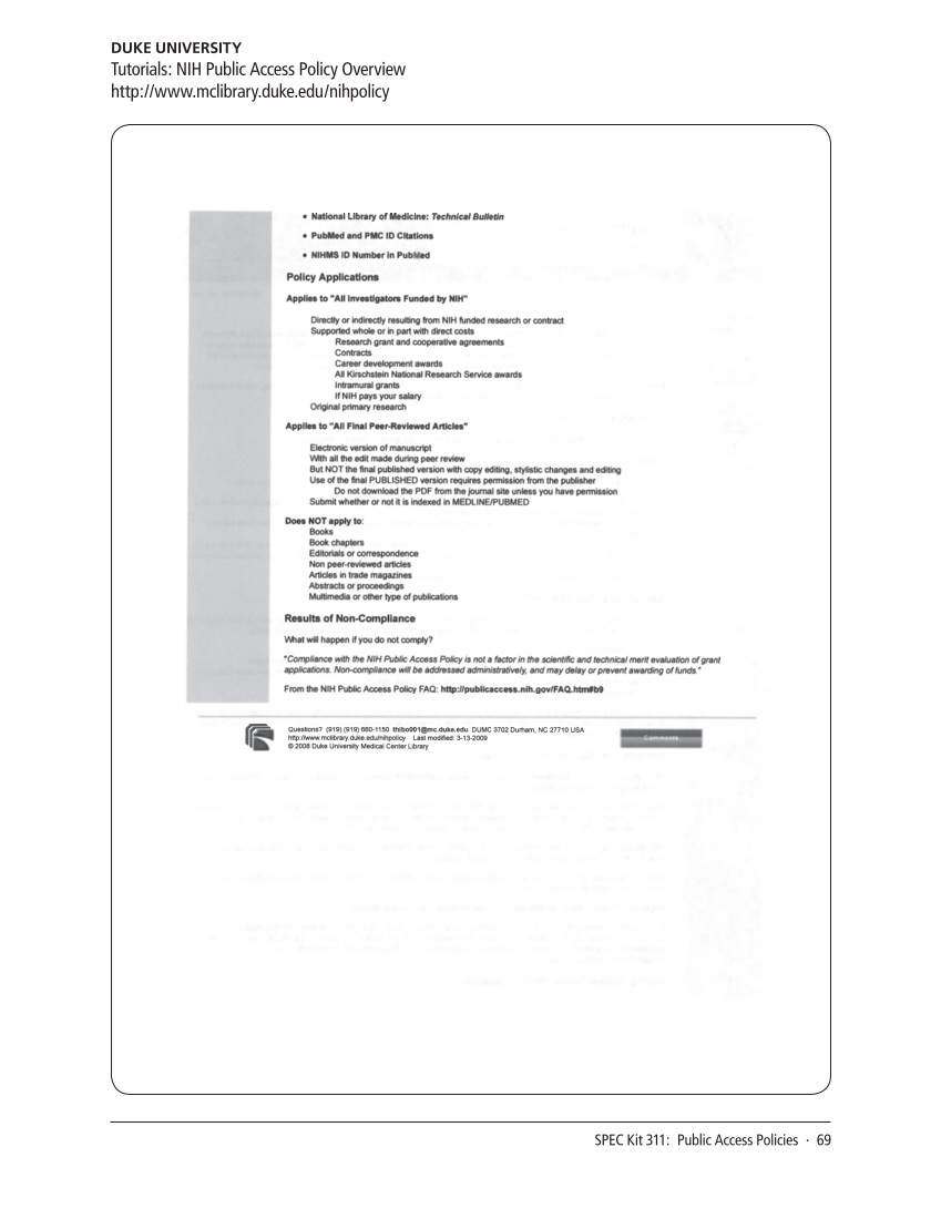 SPEC Kit 311: Public Access Policies (August 2009) page 69