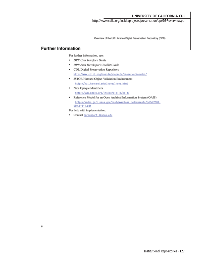 SPEC Kit 292: Institutional Repositories (July 2006) page 127