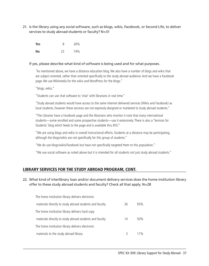 SPEC Kit 309: Library Support for Study Abroad (December 2008) page 37