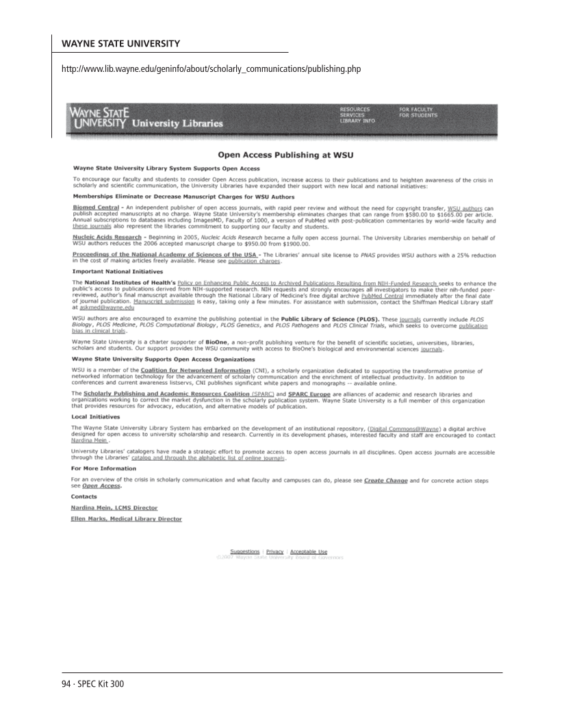 SPEC Kit 300: Open Access Resources (September 2007) page 94