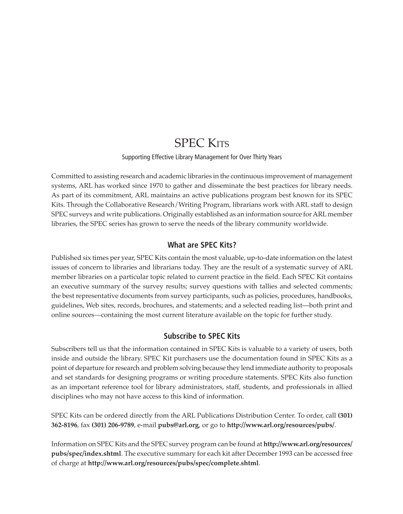 SPEC Kit 299: Scholarly Communication Education Initiatives (August 2007) page 2