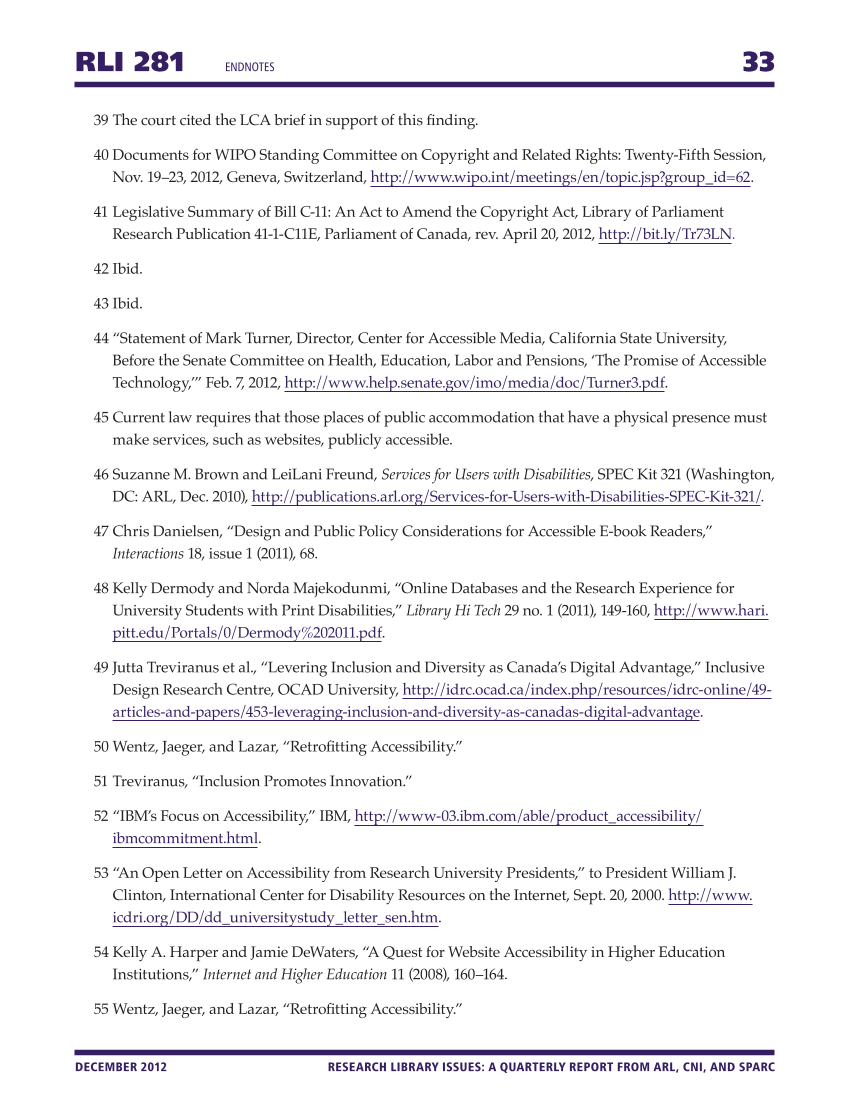 Research Library Issues, no. 281 (Dec. 2012): Special Issue on Services to Patrons with Print Disabilities page 33