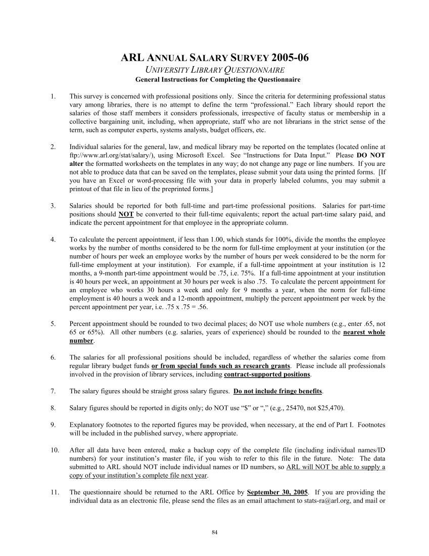 ARL Annual Salary Survey 2005–2006 page 86