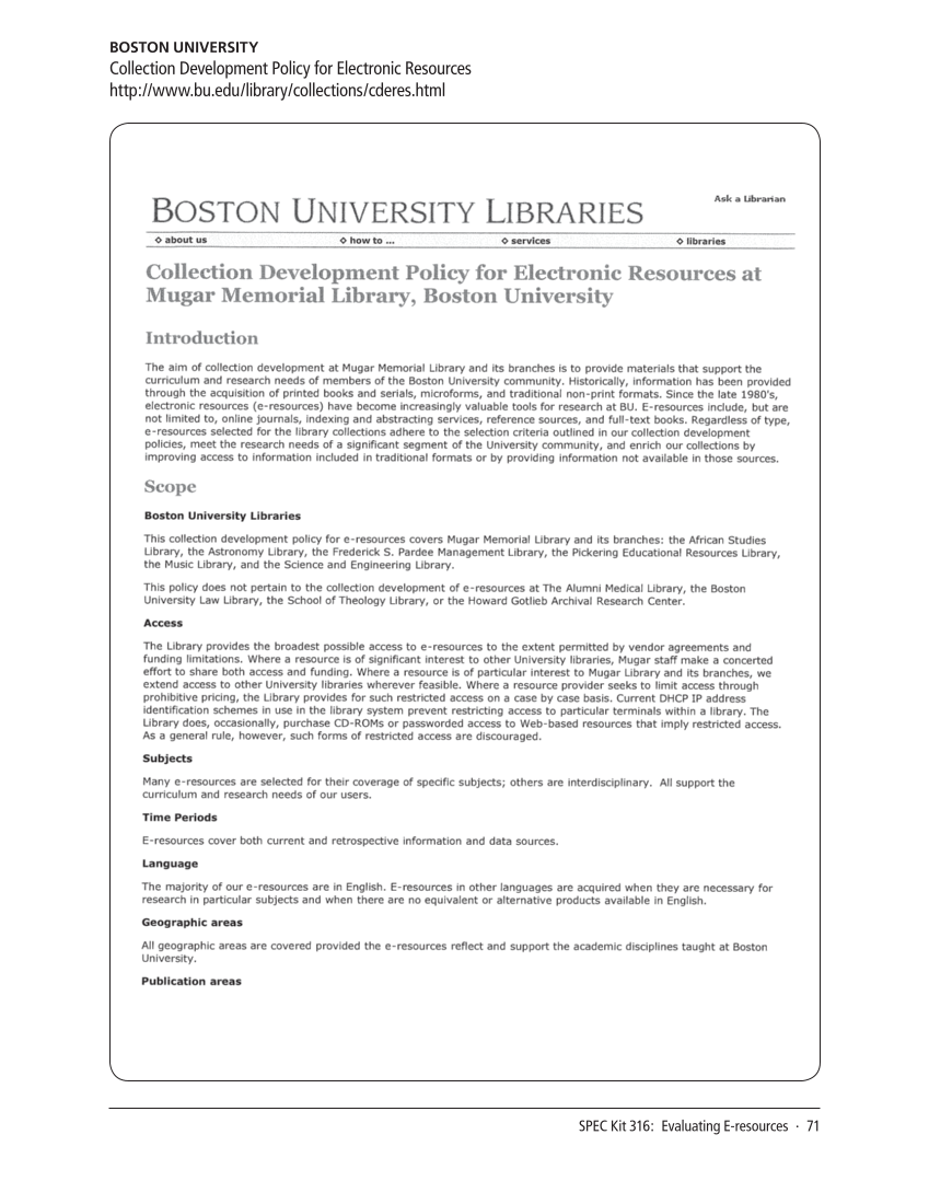 SPEC Kit 316: Evaluating E-resources (July 2010) page 71