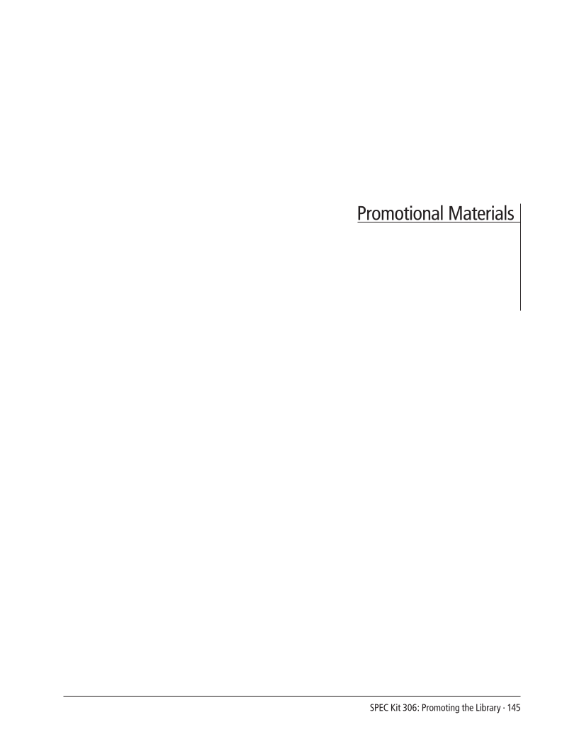 SPEC Kit 306: Promoting the Library (September 2008) page 145