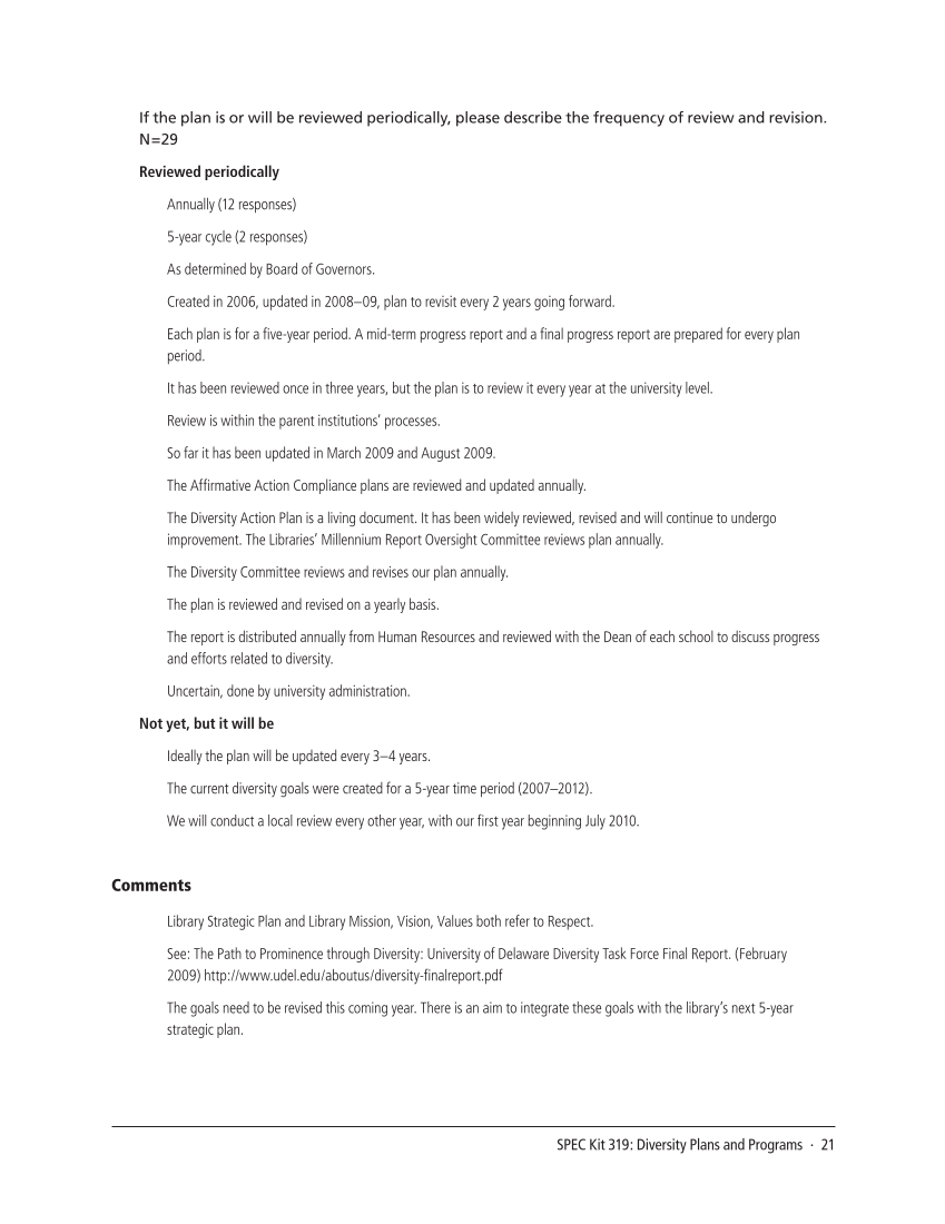 SPEC Kit 319: Diversity Plans and Programs (October 2010) page 21