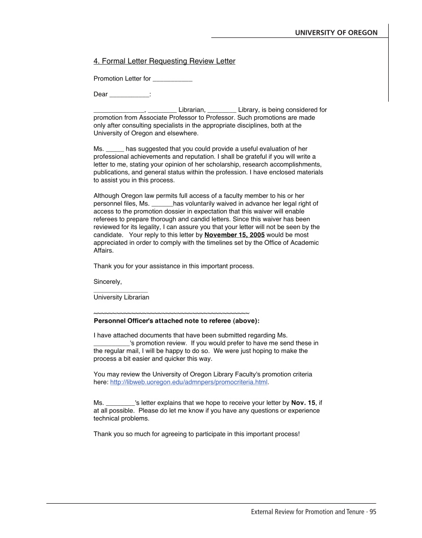 SPEC Kit 293: External Review for Promotion and Tenure (August 2006) page 95