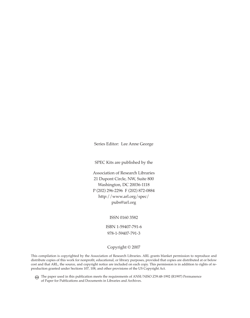 SPEC Kit 298: Metadata (July 2007) page 4