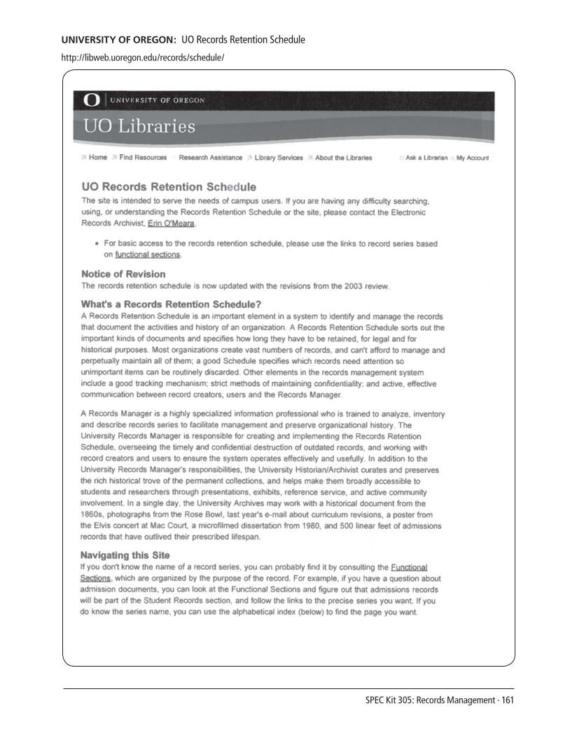 SPEC Kit 305: Records Management (August 2008) page 161