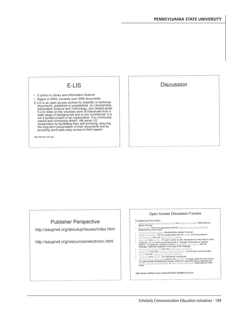 SPEC Kit 299: Scholarly Communication Education Initiatives (August 2007) page 189